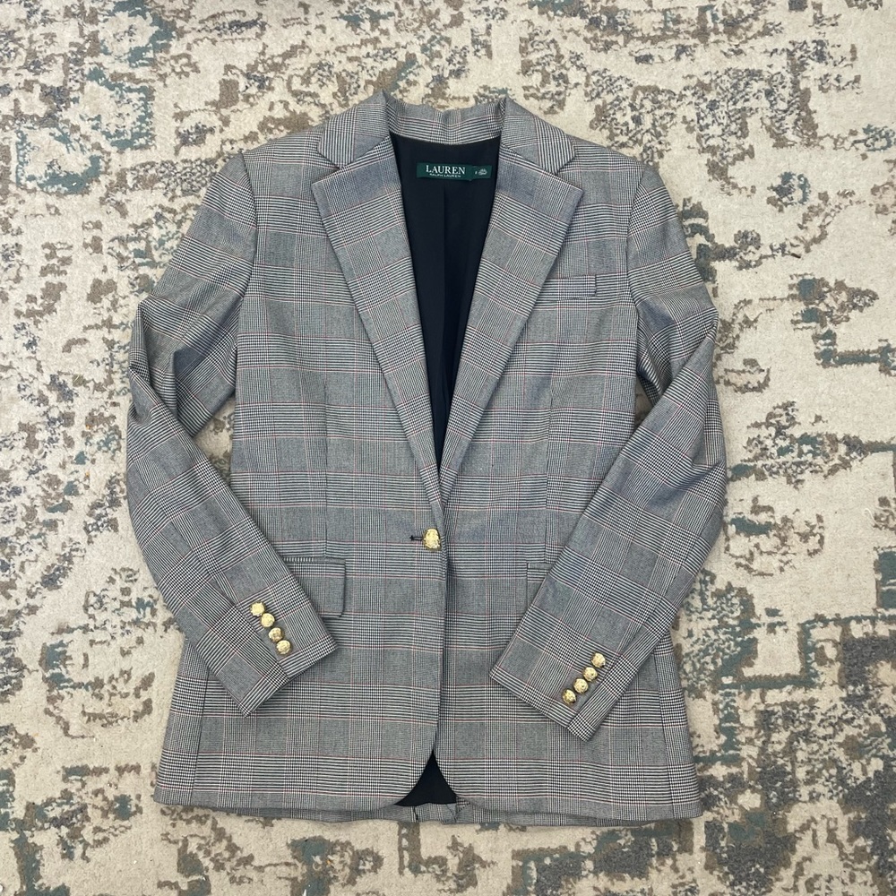 Ralph Lauren plaid blazer with gold buttons